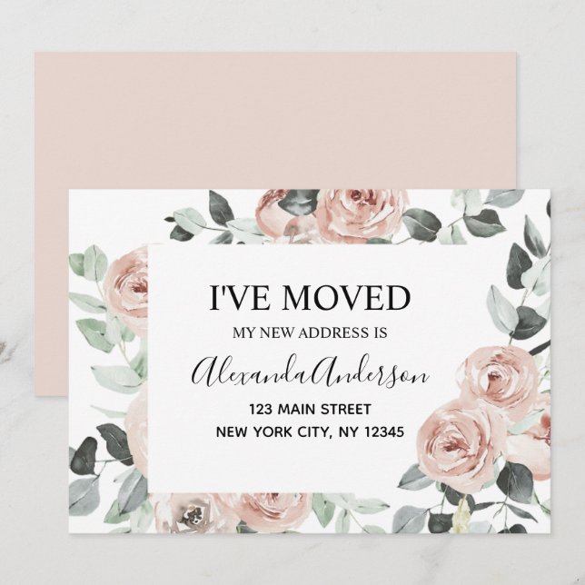 Budget Dusty Pink Floral Moving Ankündigung (Vorne/Hinten)