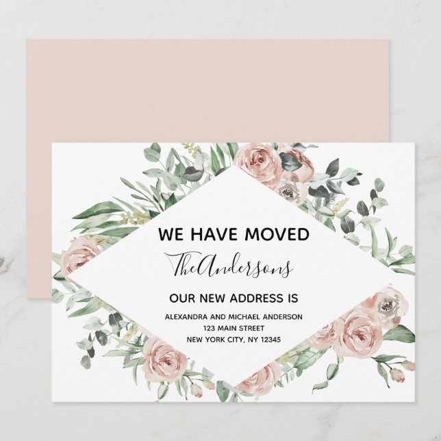 Budget Dusty Pink Floral Moving Ankündigung (Vorne/Hinten)