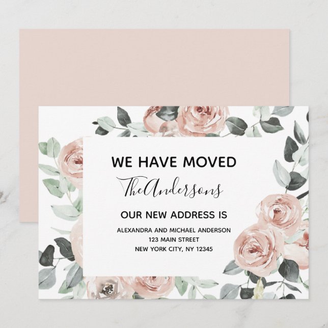 Budget Dusty Pink Floral Moving Ankündigung (Vorne/Hinten)