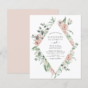 Budget Dusty Pink Floral Wedding Einladung