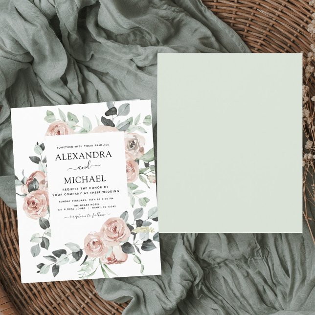 Budget Dusty Pink Floral Wedding Einladung (Von Creator hochgeladen)