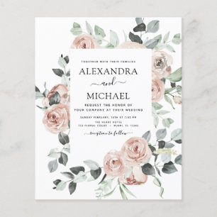 Budget Dusty Pink Floral Wedding Einladung Flyer