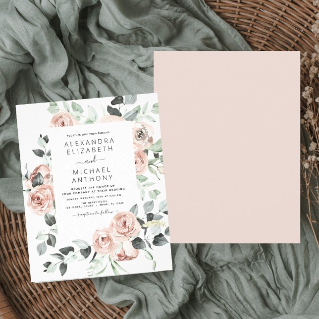 Budget Dusty Pink Floral Wedding Einladung Flyer (Von Creator hochgeladen)