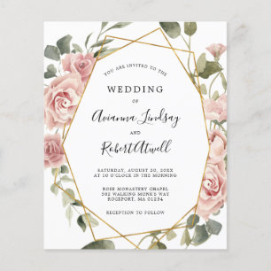 Budget Dusty Pink Rose Blumenzettel Einladung