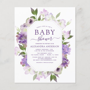 Budget Dusty Purple Blumen Grüne Babyparty Flyer
