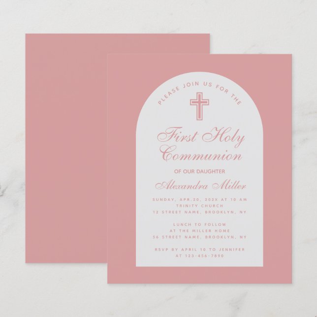 Budget Dusty Rose Arch Erste Kommune Einladung (Vorne/Hinten)