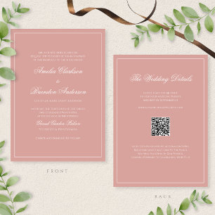 Budget Dusty Rose Border Schrift Hochzeits-QR-Code Einladung
