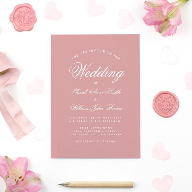 Budget Dusty Rose Calligraphy Wedding Einladung (Von Creator hochgeladen)
