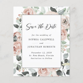 Budget Dusty Rose Floral Eukalyptus Save the Date