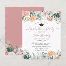 Budget Dusty Rose Floral Graduation Party Einladun