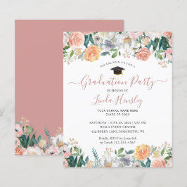 Budget Dusty Rose Floral Graduation Party Einladun