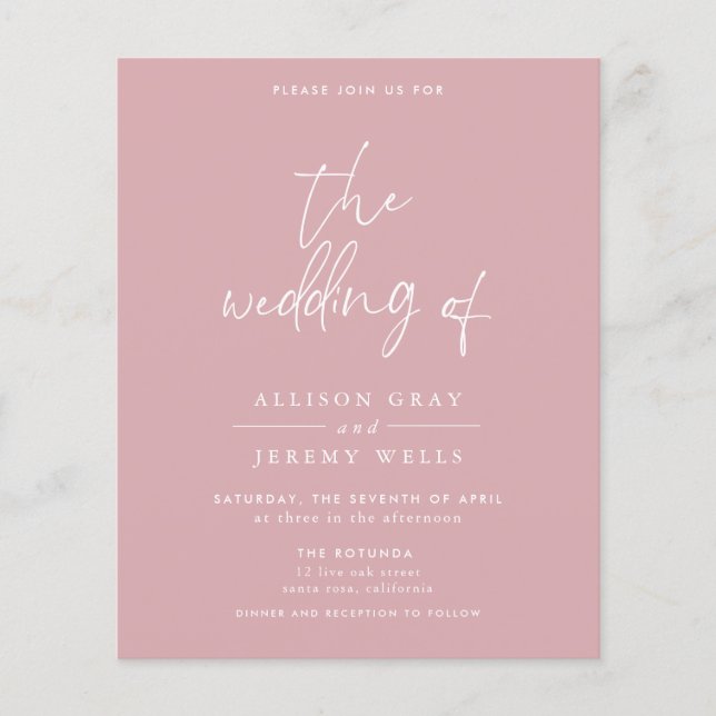 Budget Dusty Rose Floral Wedding Einladung Flyer (Vorne)