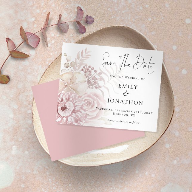 Budget Dusty Rose Florals Wedding Save the Date (Von Creator hochgeladen)