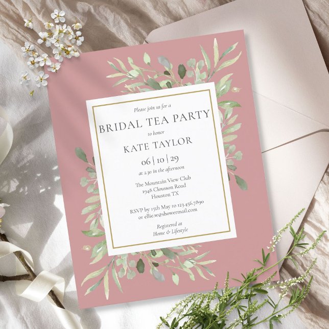 Budget Dusty Rose Greenery Bridal Tea Party Einlad (Von Creator hochgeladen)