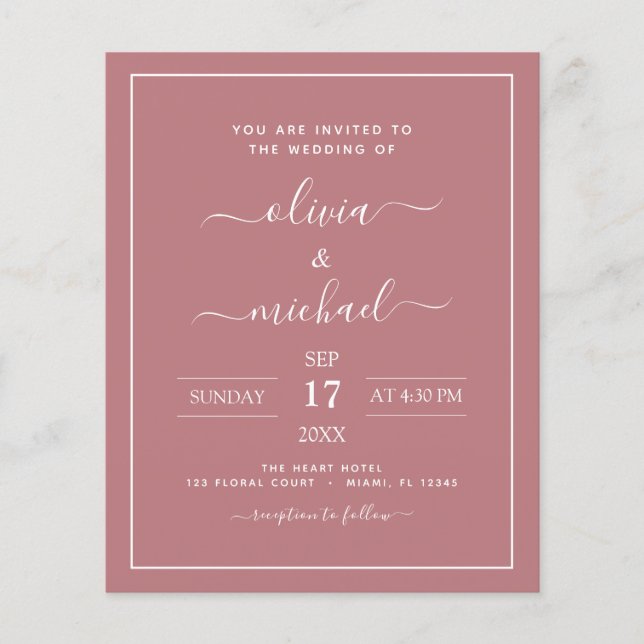 Budget Dusty Rose Hochzeit mit Foto Einladung Fl Flyer (Vorne)