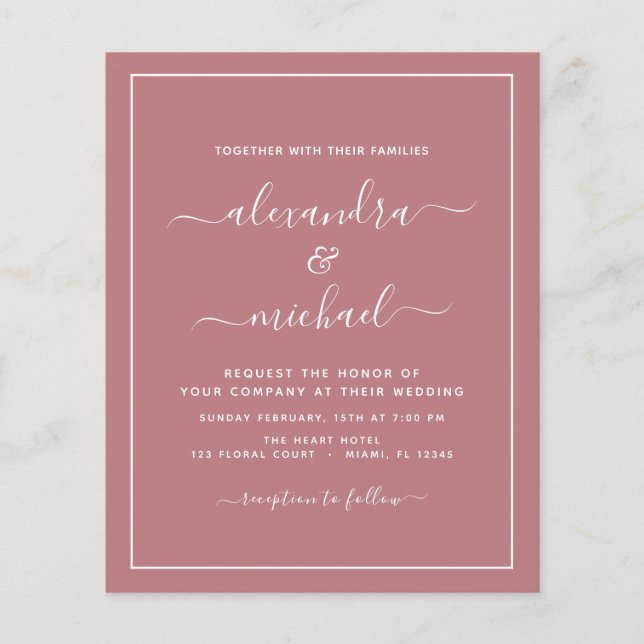 Budget Dusty Rose Hochzeit mit Foto Einladung Fl Flyer (Vorne)