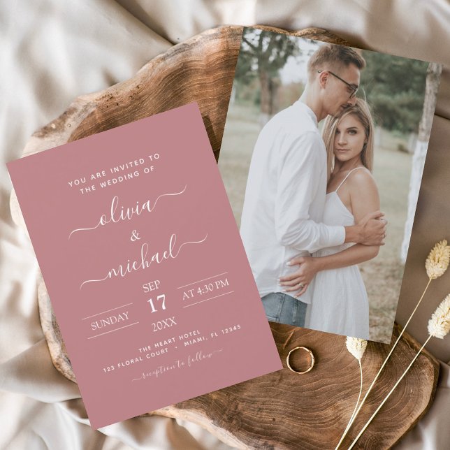 Budget Dusty Rose Hochzeit mit Foto Einladung Flyer (Von Creator hochgeladen)