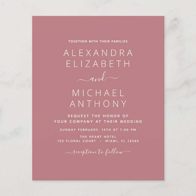 Budget Dusty Rose Hochzeit mit Foto Einladung Flyer (Vorne)
