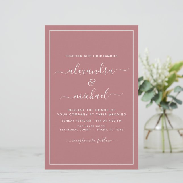 Budget Dusty Rose Hochzeit Moderne Typografie (Stehend Vorderseite)