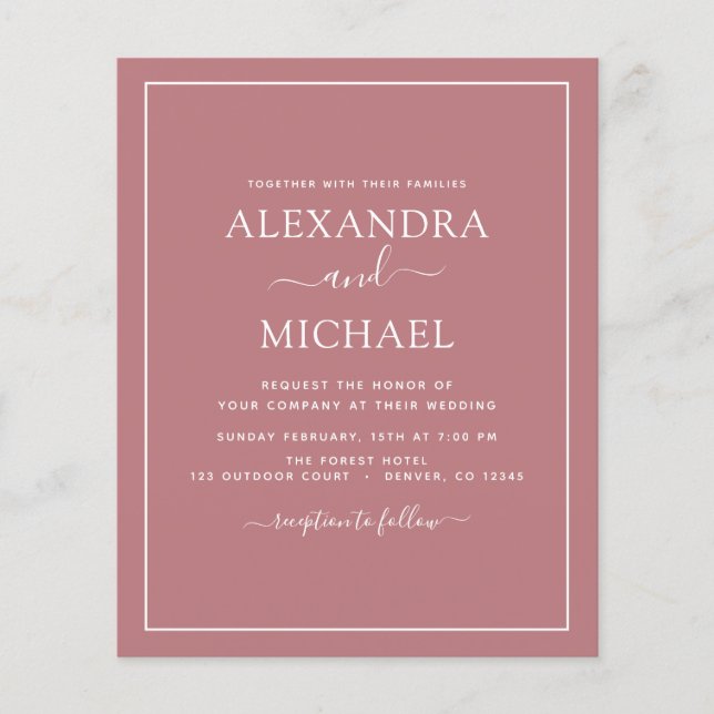 Budget Dusty Rose Hochzeit Moderne Typografie Flye Flyer (Vorne)