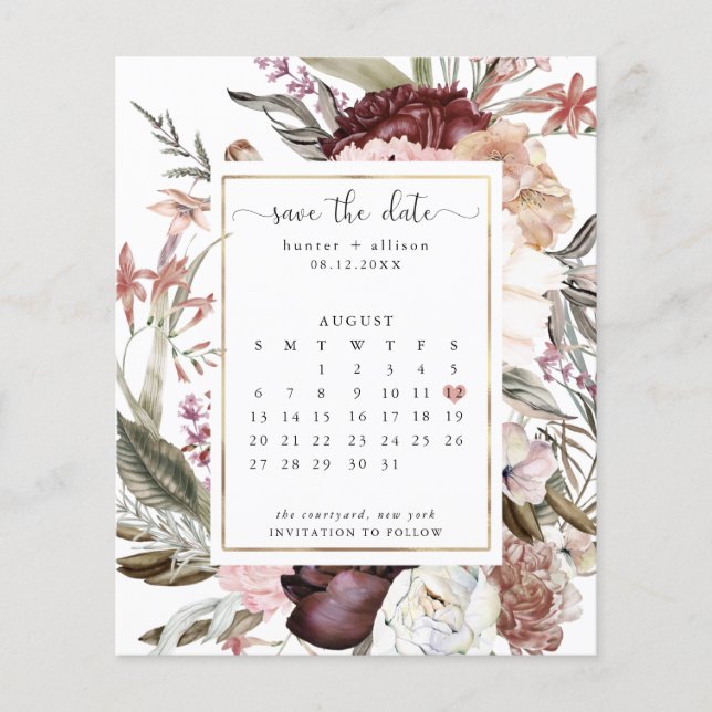 Budget Dusty Rose Save the Date Kalender Flyer (Vorne)