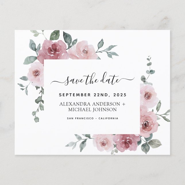 Budget Dusty Rose Save the Date Rosa Blütenblättri Flyer (Vorne)