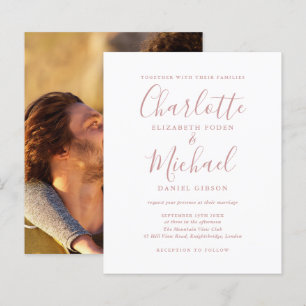 Budget Dusty Rose Schrift Hochzeitsfoto-Einladung