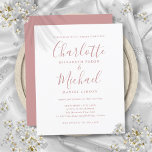 Budget Dusty Rose Script Einladung<br><div class="desc">Mit seinen charakteristischen Stilnamen kann diese elegante, preiswerte, staubige Hochzeitseinladung zur Rose mit Ihren Informationen in schicken Buchstaben personalisiert werden. Entwickelt von Thisisnotme©</div>
