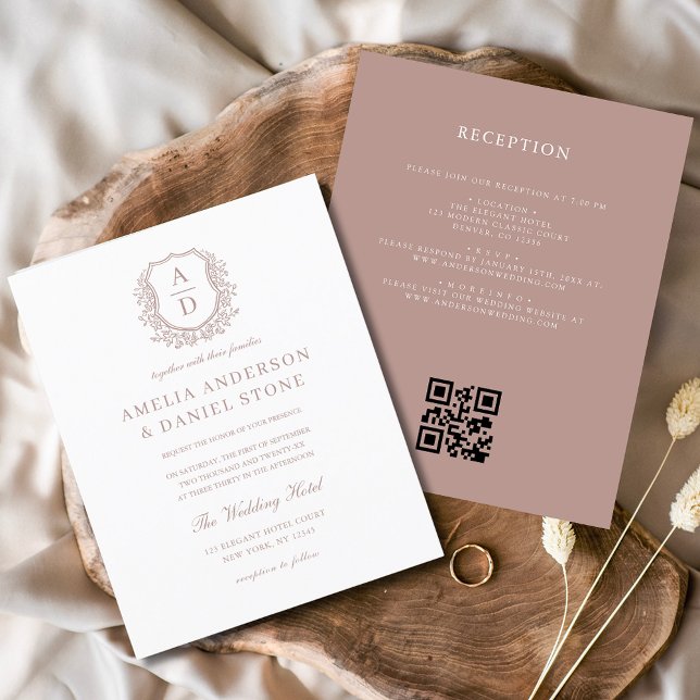 Budget Dusty Rose Wappen Hochzeit QR Code Einladun (Von Creator hochgeladen)