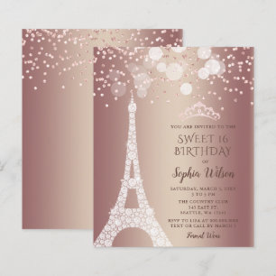 Budget Eiffelturm Rose Gold Sweet 16 Einladung