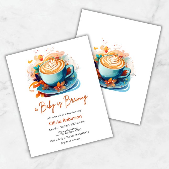 Budget Ein Baby ist das Brechen Coffee Baby Dusche (Budget Blue A Baby is Brewing Coffee Baby Shower Invitation )