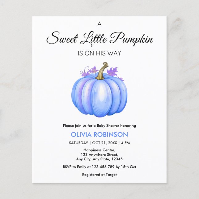 Budget Eine kleine Pumpkin Boy Babydusche laden ei Flyer (Vorne)