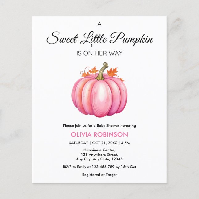 Budget Eine kleine Pumpkin Girl Babydusche laden e Flyer (Vorne)