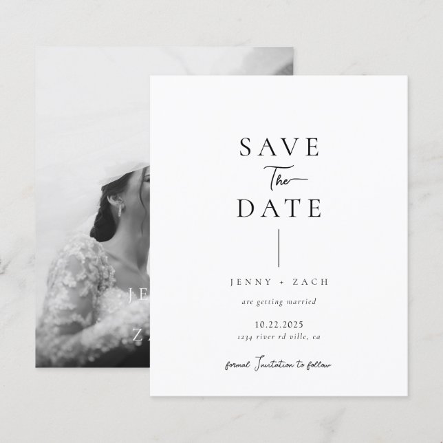 BUDGET Einfache moderne Foto-Hochzeit Save the Dat (Vorne/Hinten)