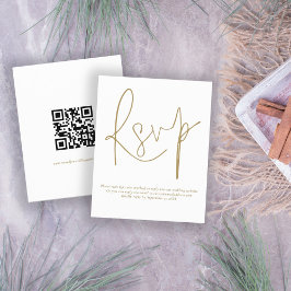 Budget Einfache QR Code Gold Script Hochzeit RSVP