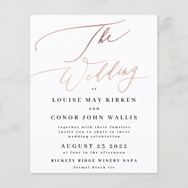 Budget Einfache Rose Gold Details auf BackWedding Flyer (Vorne)