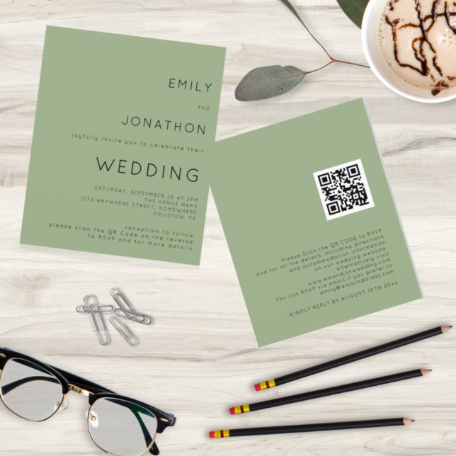 Budget Einfache Seite Green QR Code Hochzeit Einla (Von Creator hochgeladen)