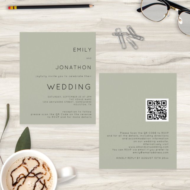 Budget Einfache Soft Sage QR Code Hochzeit einlade (Von Creator hochgeladen)