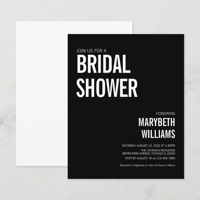 Budget Einfache Typografie Bridal Dusche Einladung (Vorne/Hinten)