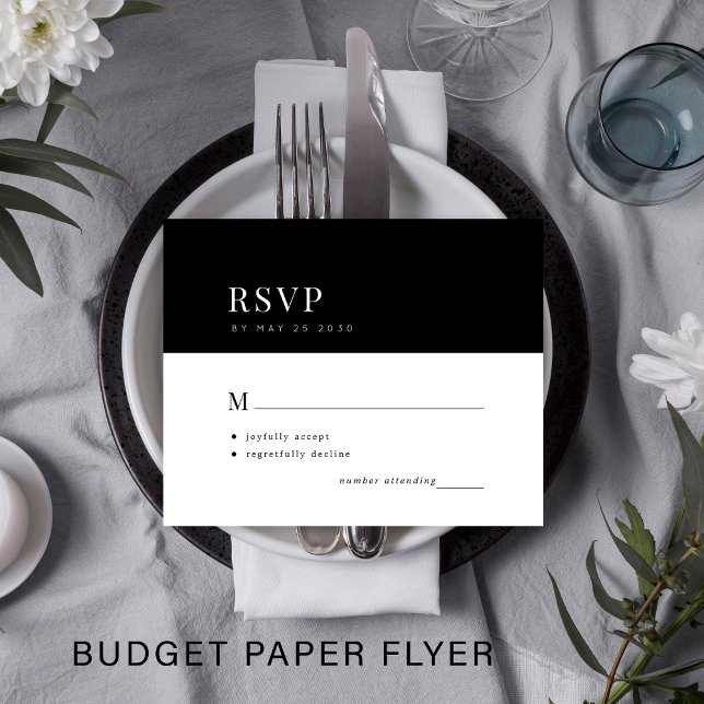 Budget einfache Typografie minimale Hochzeit RSVP  Flyer (Von Creator hochgeladen)