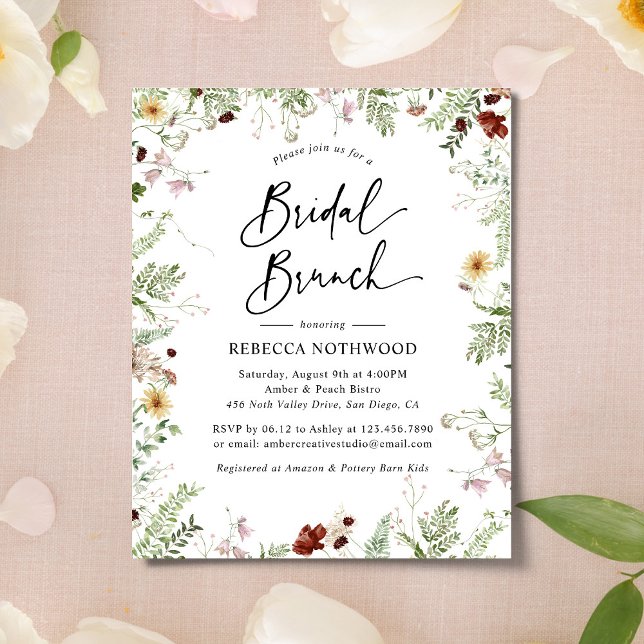 Budget Einfache Wildblumen Bridal Brunch Einladung (Von Creator hochgeladen)