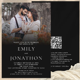 Budget Einfaches Foto QR Code Wedding Black Invite