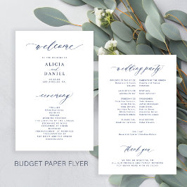Budget einfaches Skript Marine White Hochzeitsprog Flyer