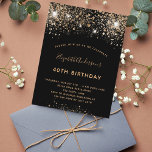 Budget Einladung zum Birthday Black Gold Glitzer Postkarte<br><div class="desc">Eine moderne,  stilvolle und glamouröse Einladung für eine 40. Geburtstagsfeier (oder jedes Alter). Ein schwarzer Hintergrund mit Glitzer und Imitat dekoriert. Der Name ist mit einem modernen goldfarbenen handgeschriebenen Stilskript geschrieben. Personalisieren Sie Ihre Party-Daten und fügen Sie sie hinzu.</div>