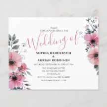 Budget-Einladungen zur Hochzeit mit rosa Blumenmus