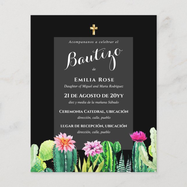 Budget EL BAUTIZO Taufe Christening CACTI Einladun Flyer (Vorne)