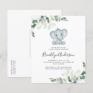 BUDGET Elefant Eukalyptus Babyparty-Einladung