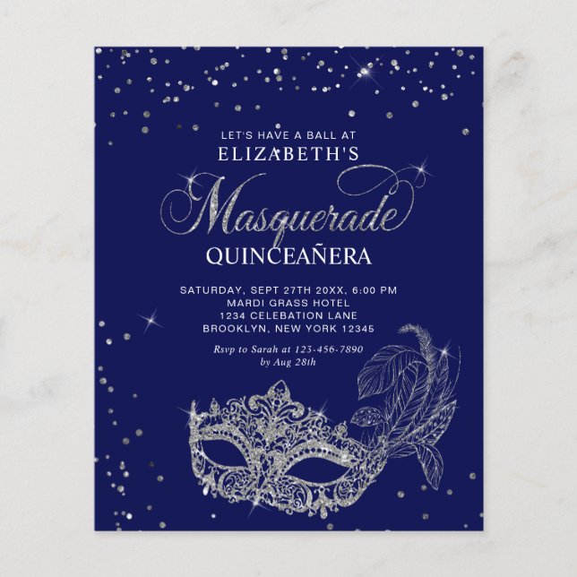 BUDGET EleganBlue Silver Masquerade Quinceañera (Vorderseite)