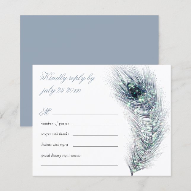 Budget Elegance Pfau Feather Aquamarin Wedding RSV (Vorne/Hinten)