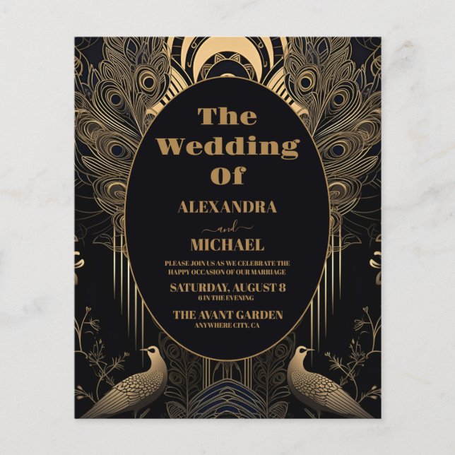 Budget Elegant Art Deco Peacocks Wedding (Vorderseite)